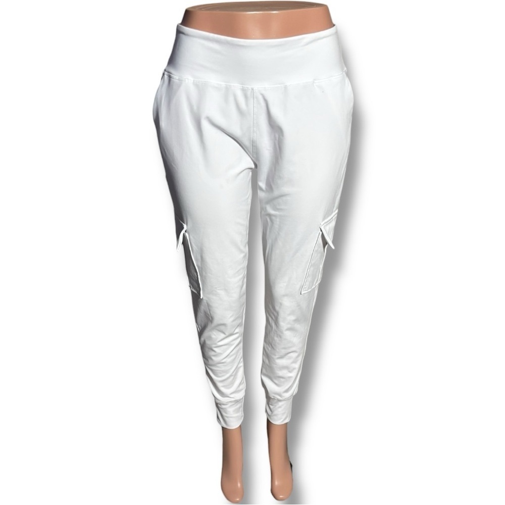 Unbranded Women's Classic White Cargo Ankle Length High Waist Jogger Pants